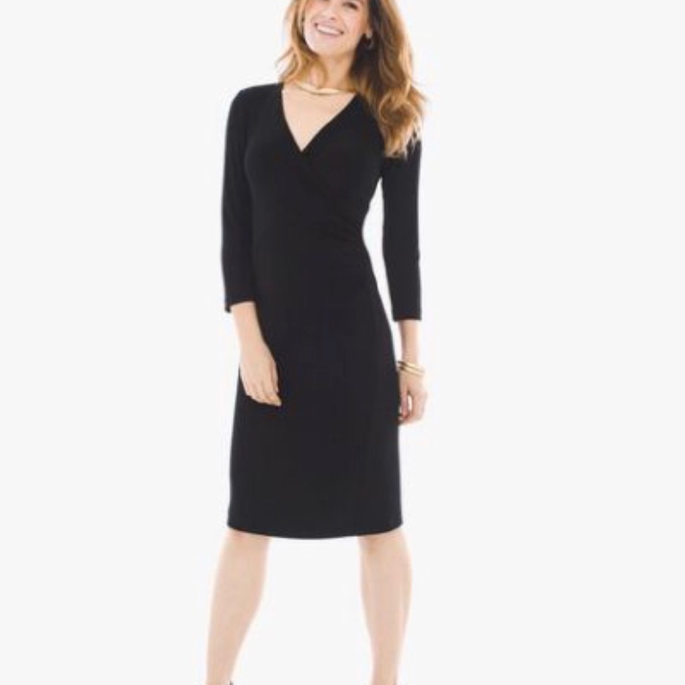 Black Chico’s Travelers 3/4 Sleeve Dress Sz M